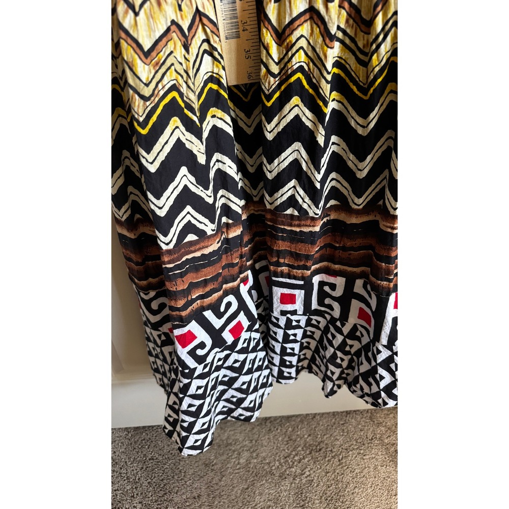 Sabby Anand Maxi Dress Sz L Cotton Geometric Tribal Print Open Back Boho Resort - Picture 10 of 11